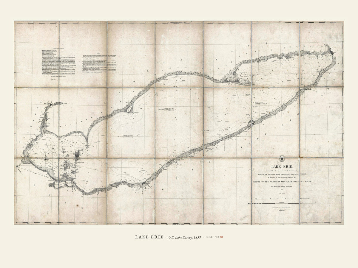 Lake Erie Nautical Chart — restored antique survey chart on cream. Ohio Natural History Series, Plate No. XI.