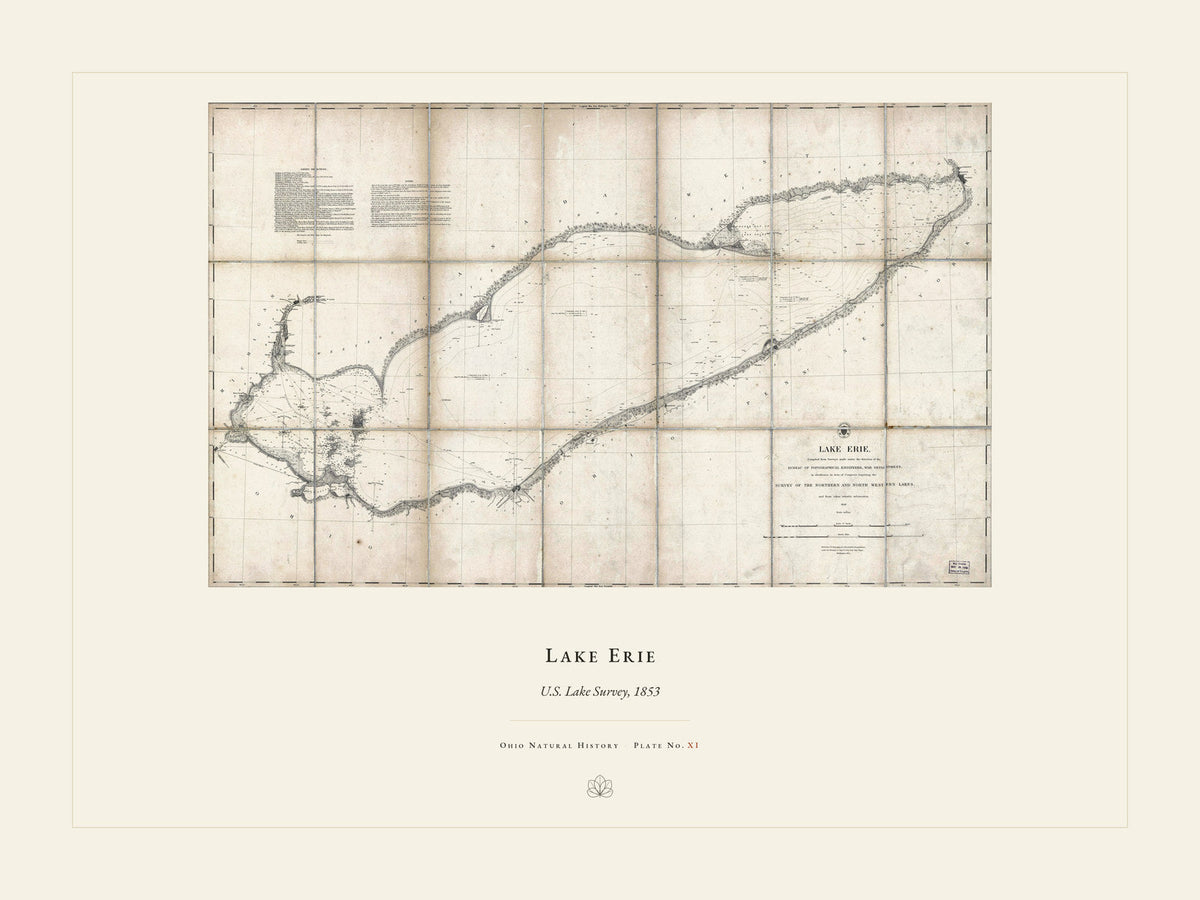 Lake Erie Nautical Chart — restored antique survey chart on cream. Ohio Natural History Series, Plate No. XI.
