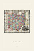 Antique Map of Ohio — restored antique state map on cream. Ohio Natural History Series, Plate No. XIV.